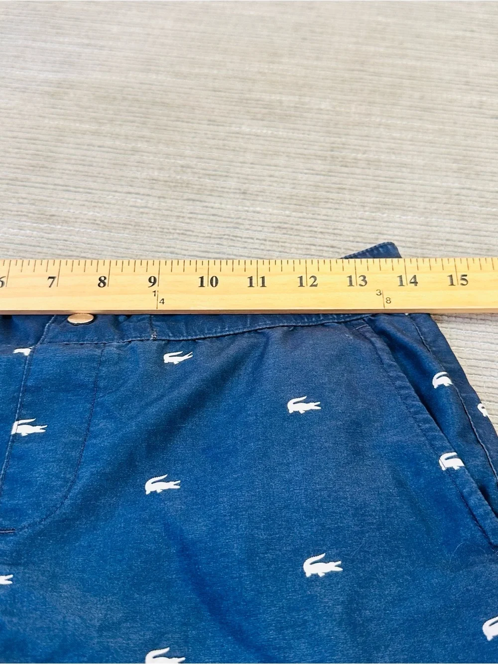 Lacoste Boys Navy Blue All-Over Crocodile Print Swim Trunks Shorts Size 12 152cm
